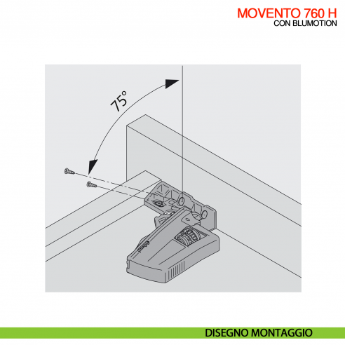 Frizione di montaggio sinistra per guida per cassetto Blum Movento T51.7601 - disegno montaggio