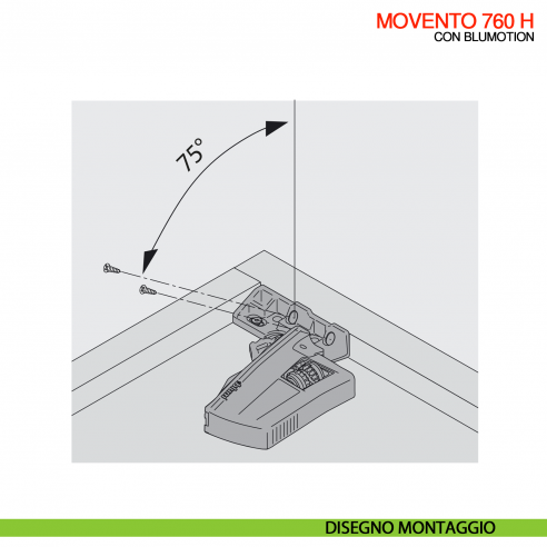 Frizione di montaggio sinistra per guida per cassetto Blum Movento T51.7601 - disegno montaggio