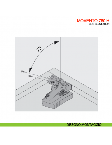 Frizione di montaggio sinistra per guida per cassetto Blum Movento T51.7601 - disegno montaggio
