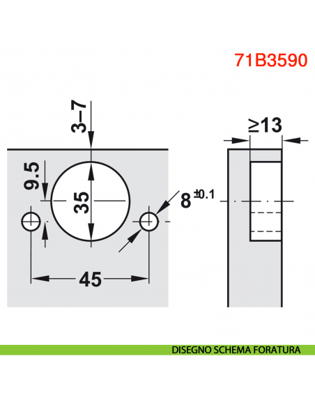 Cerniera Blum 71B3590 Clip Top Blumotion a battuta ammortizzata apertura 110 gradi montaggio INSERTA