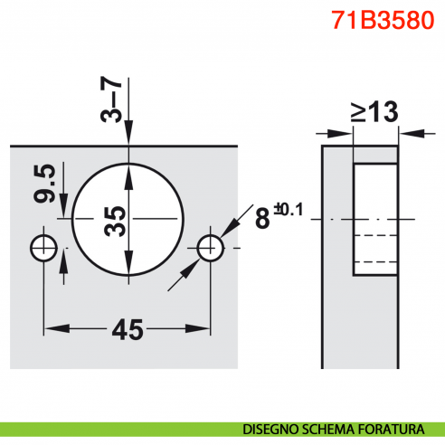 Cerniera Blum 71B3580 Clip Top Blumotion a battuta ammortizzata apertura 110 gradi inserimento a pressione