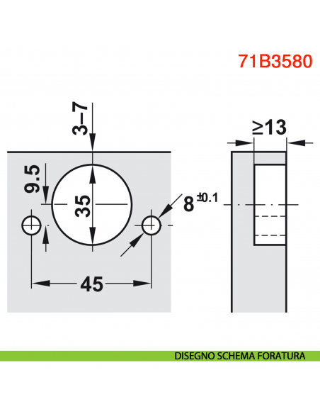 Cerniera Blum 71B3580 Clip Top Blumotion a battuta ammortizzata apertura 110 gradi inserimento a pressione