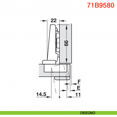 Cerniera Blum 71B9580 Clip Top Blumotion per ante spesse a battuta ammortizzata apertura 95 gradi inserimento a pressione