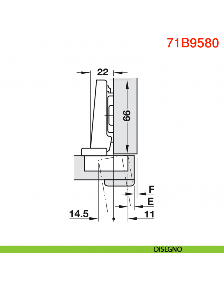 Cerniera Blum 71B9580 Clip Top Blumotion per ante spesse a battuta ammortizzata apertura 95 gradi inserimento a pressione