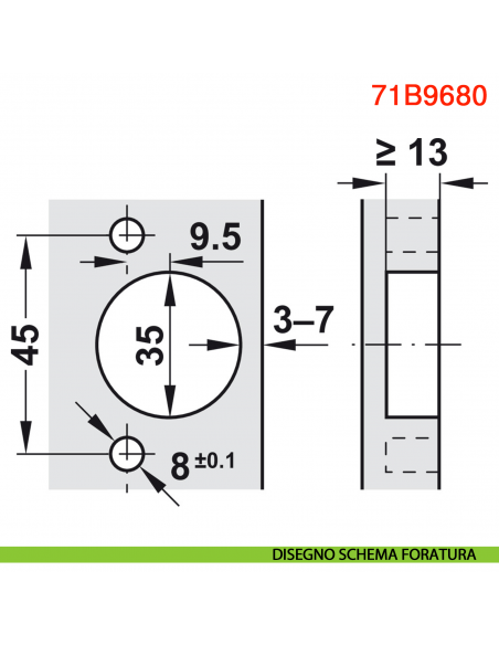 Cerniera Blum 71B9680 Clip Top Blumotion per ante spesse mezza battuta ammortizzata apertura 95 gradi inserimento a pressione