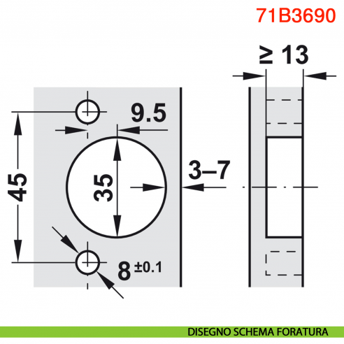 Cerniera Blum 71B3690 Clip Top Blumotion mezza battuta ammortizzata apertura 110 gradi montaggio INSERTA nero onice
