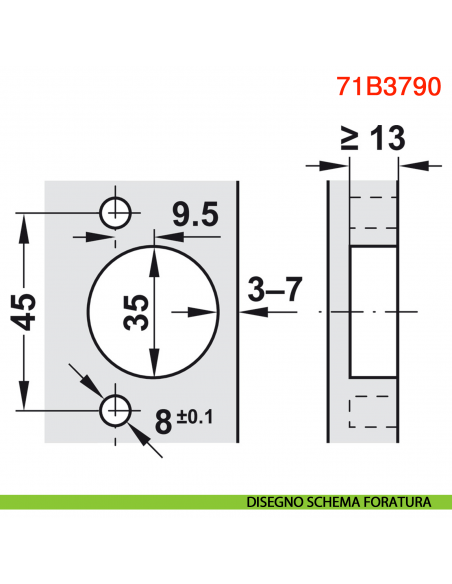 Cerniera Blum 71B3790 Clip Top Blumotion battuta interna ammortizzata apertura 110 gradi montaggio INSERTA nero onice