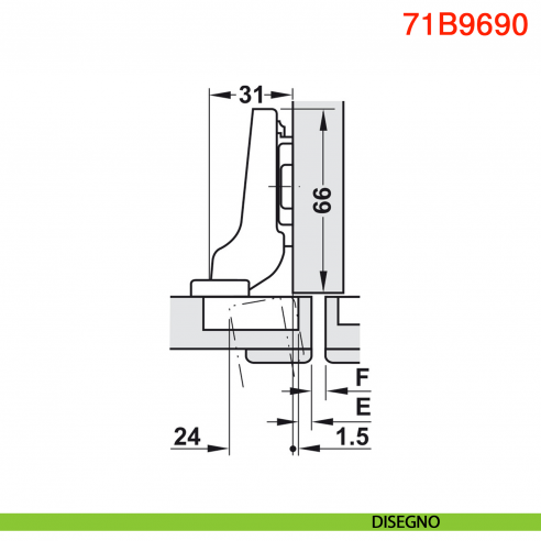 Cerniera Blum 71B9690 Clip Top Blumotion per ante spesse mezza battuta ammortizzata apertura 95 gradi con INSERTA nero onice