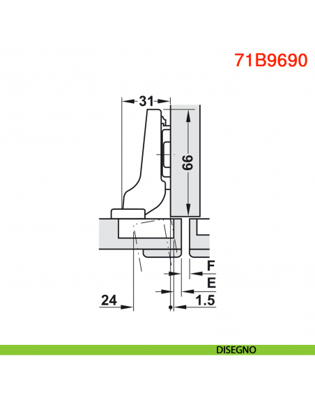 Cerniera Blum 71B9690 Clip Top Blumotion per ante spesse mezza battuta ammortizzata apertura 95 gradi con INSERTA nero onice