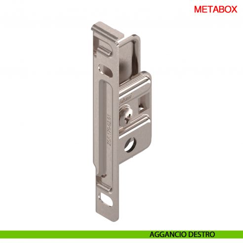 Attacco frontale destro Blum Metabox ZSF.1700.RE per altezza spondina 86-118-150 mm montaggio con viti