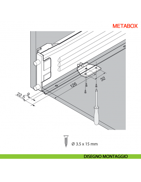 Ammortizzatore Blumotion Blum Metabox Z70.0320 per cassetto uscita parziale - disegno montaggio