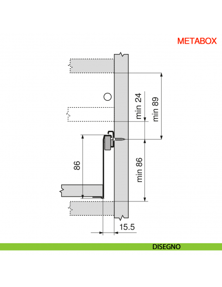 Spondina metallica altezza 86 mm Blum Metabox C15 320 M bianco crema - disegno
