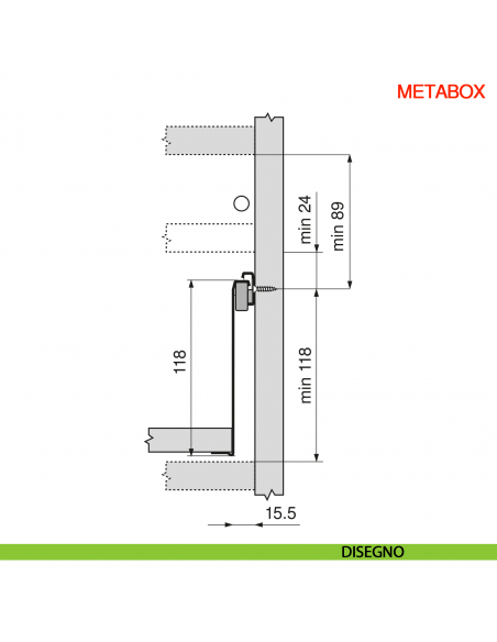 Spondina metallica altezza 118 mm Blum Metabox C15 320 K bianco crema - disegno