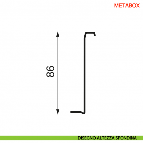 Spondina metallica altezza 86 mm Blum Metabox C15 320 M bianco crema - disegno altezza spondina