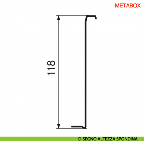 Spondina metallica altezza 118 mm Blum Metabox C15 320 K bianco crema - disegno altezza spondina