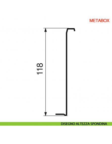 Spondina metallica altezza 118 mm Blum Metabox C15 320 K bianco crema - disegno altezza spondina