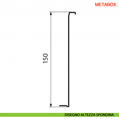 Spondina metallica altezza 150 mm Blum Metabox C15 320 H bianco crema - disegno altezza spondina