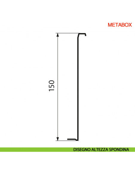 Spondina metallica altezza 150 mm Blum Metabox C15 320 H bianco crema - disegno altezza spondina
