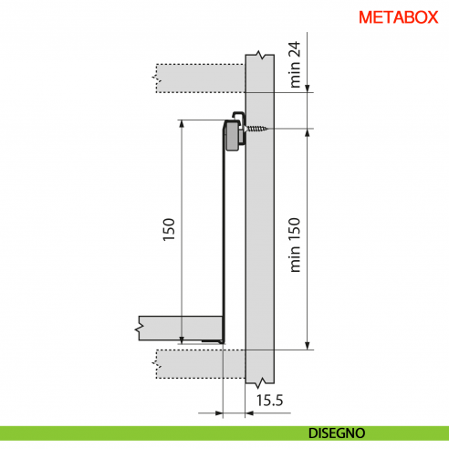 Spondina metallica altezza 150 mm Blum Metabox C15 320 H bianco crema - disegno