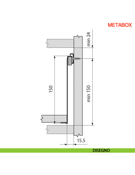 Spondina metallica altezza 150 mm Blum Metabox C15 320 H bianco crema - disegno