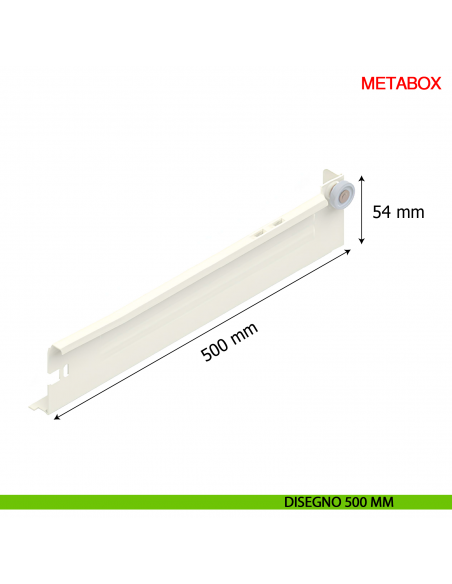 Spondina metallica altezza 54 mm Blum Metabox C15 320 N bianco crema - disegno 500 mm