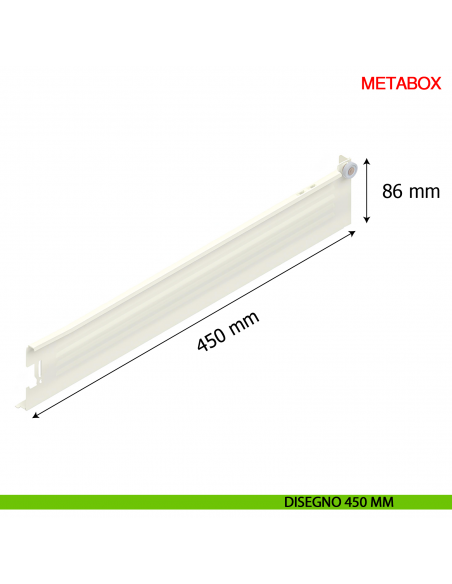 Spondina metallica altezza 86 mm Blum Metabox C15 320 M bianco crema - disegno 450 mm