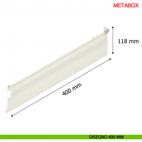 Spondina metallica altezza 118 mm Blum Metabox C15 320 K bianco crema - disegno 400 mm