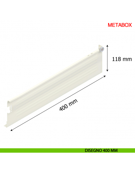 Spondina metallica altezza 118 mm Blum Metabox C15 320 K bianco crema - disegno 400 mm