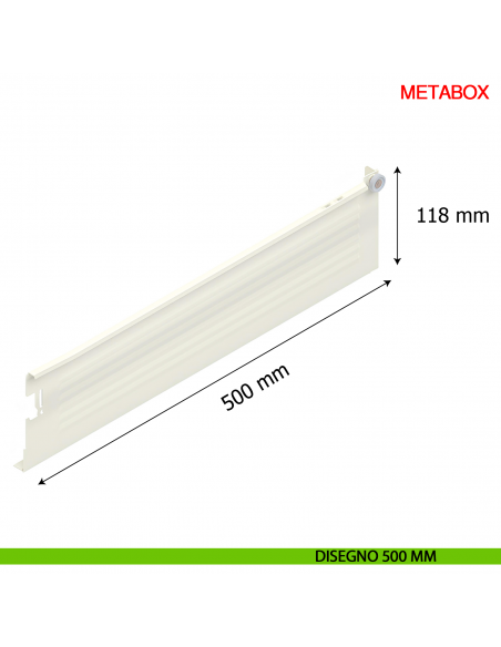 Spondina metallica altezza 118 mm Blum Metabox C15 320 K bianco crema - disegno 500 mm