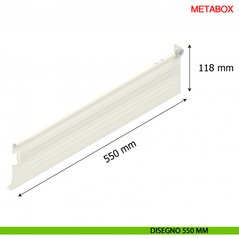 Spondina metallica altezza 118 mm Blum Metabox C15 320 K bianco crema - disegno 550 mm