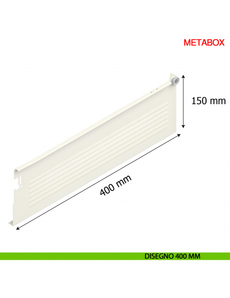 Spondina metallica altezza 150 mm Blum Metabox C15 320 H bianco crema - disegno 400 mm