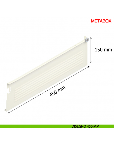 Spondina metallica altezza 150 mm Blum Metabox C15 320 H bianco crema - disegno 450 mm
