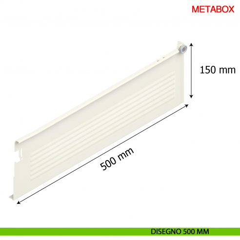 Spondina metallica altezza 150 mm Blum Metabox C15 320 H bianco crema - disegno 500 mm