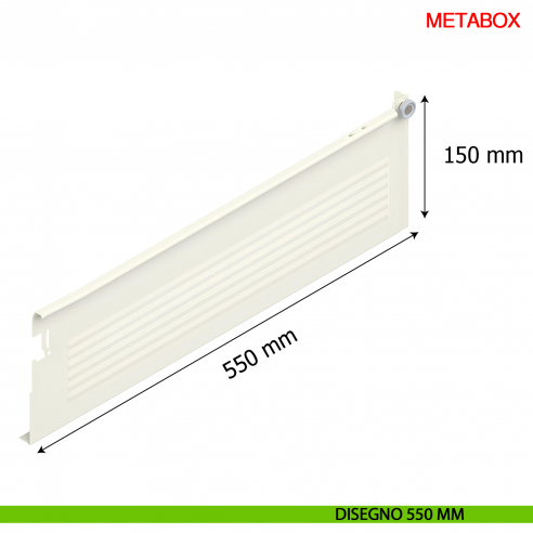 Spondina metallica altezza 150 mm Blum Metabox C15 320 H bianco crema - disegno 550 mm