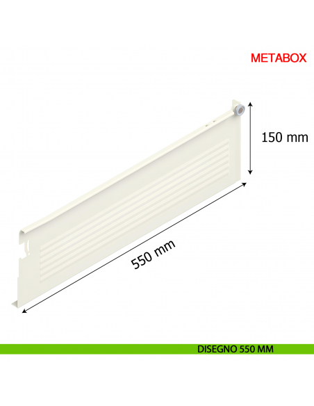 Spondina metallica altezza 150 mm Blum Metabox C15 320 H bianco crema - disegno 550 mm