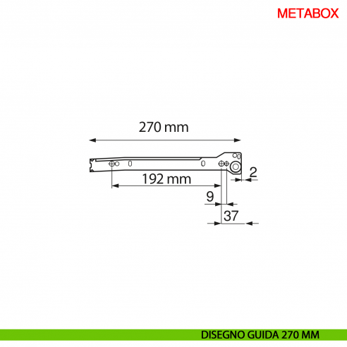 Guida per spondina metallica Blum Metabox C15 320 bianco crema - disegno guida 270 mm