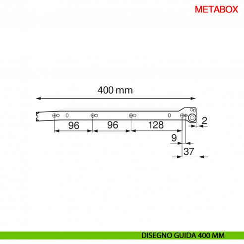 Guida per spondina metallica Blum Metabox C15 320 bianco crema - disegno guida 400 mm