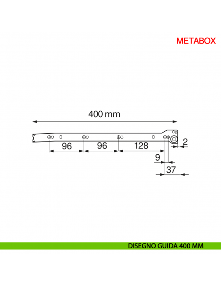 Guida per spondina metallica Blum Metabox C15 320 bianco crema - disegno guida 400 mm