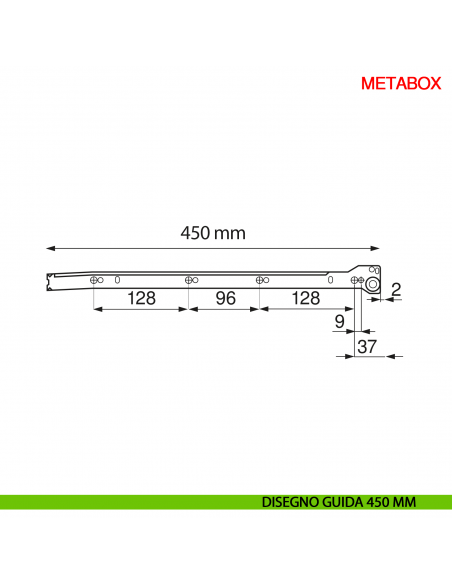 Guida per spondina metallica Blum Metabox C15 320 bianco crema - disegno guida 450 mm