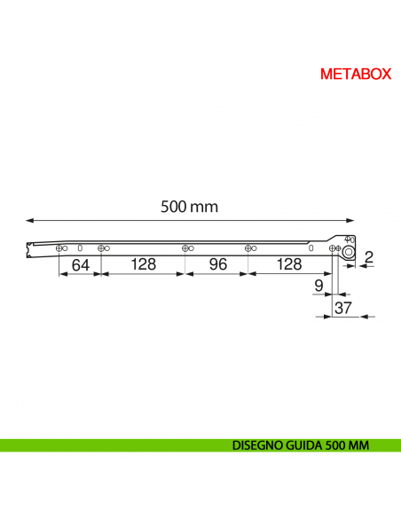 Guida per spondina metallica Blum Metabox C15 320 bianco crema - disegno guida 500 mm