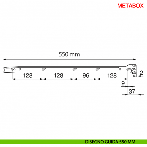 Guida per spondina metallica Blum Metabox C15 320 bianco crema - disegno guida 550 mm