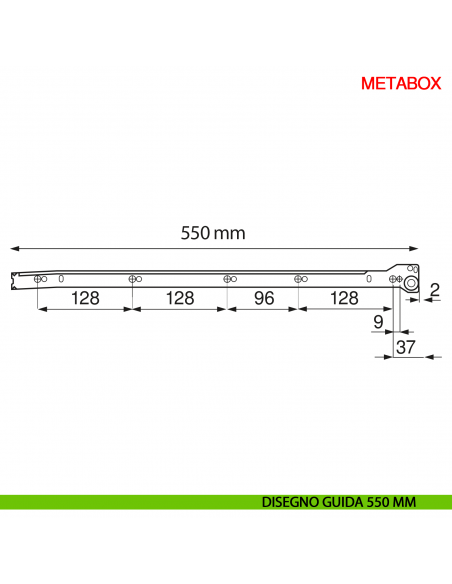 Guida per spondina metallica Blum Metabox C15 320 bianco crema - disegno guida 550 mm