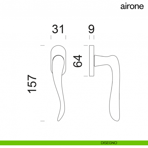 Maniglia per finestra martellina DK Airone dnd Handles disegno