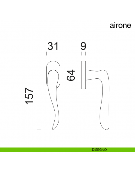 Maniglia per finestra martellina DK Airone dnd Handles disegno