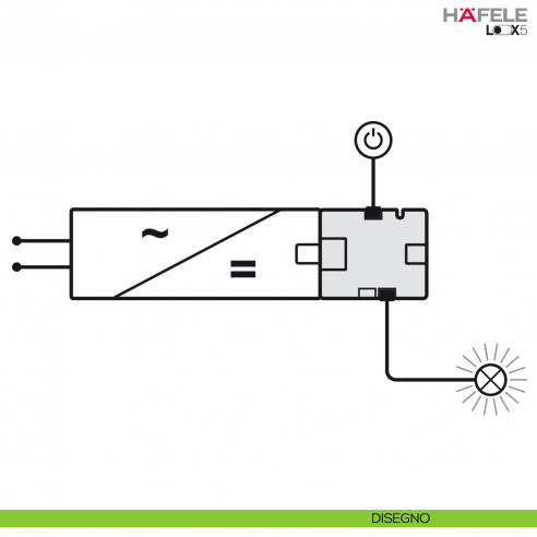 Distributore a 2 vie per luce LED monocromatica Hafele Loox5 24 V Box to Box con funzione di commutazione - disegno
