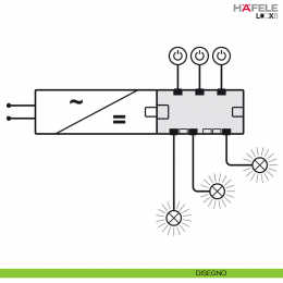 Distributore a 6 vie per LED monocromatico Hafele Loox5 24 V Box to Box funzione di commutazione per 3 dispositivi di accensione 2