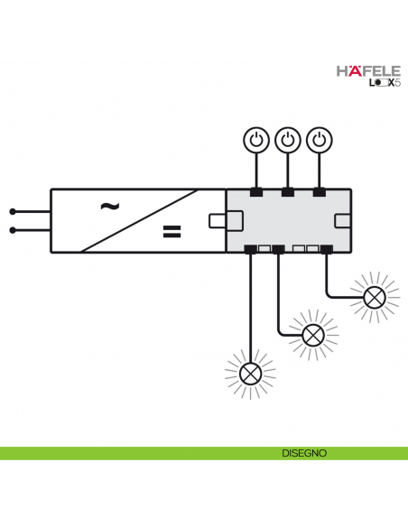 Distributore a 6 vie per LED monocromatico Hafele Loox5 24 V Box to Box funzione di commutazione per 3 dispositivi di accensione