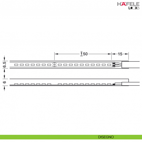 Strip LED flessibile in silicone Hafele Loox5 modello 3084 24 Volt 6,5 x 6 mm a 2 poli monocromatico 320 LED/m 9,6 W/m