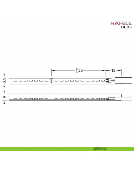 Strip LED flessibile in silicone Hafele Loox5 modello 3084 24 Volt 6,5 x 6 mm a 2 poli monocromatico 320 LED/m 9,6 W/m