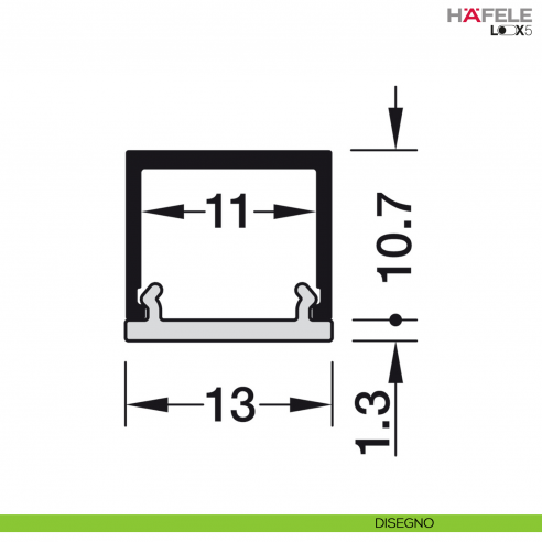 Profilo da applicare in alluminio argento anodizzato per strip LED fino a 8 mm Hafele Loox5 modello 2101 diffusore applicato